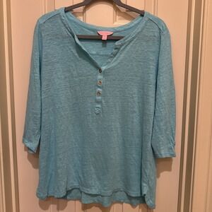 Blue Three-Quarter Sleeve Henley Top by Blu Pepper